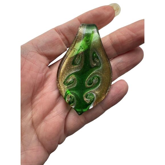 Vintage 90s Handblown Hippie Green and Gold Glass Pendant - Picture 5 of 5